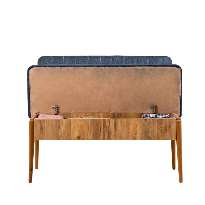 Hanah Home Banco Vina Bank, Azul Oscuro y Pino Atlántico, Diseño Escandinavo Moderno, Tela Lino, Robusto y Versátil